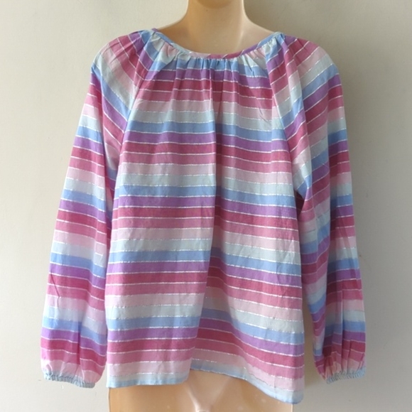J. Crew Metallic Pastel Striped Rainbow Peasant Top S - Picture 7 of 16